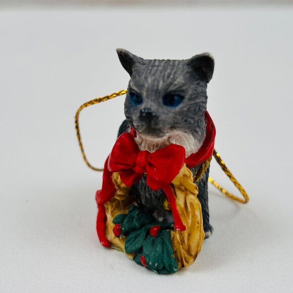 Silver Deer Tom Rubel Christmas Animals Gray Cat with Wreath Ornament - Picture 4 of 10